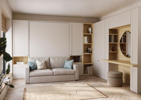 Camas abatibles: todo lo que necesitas saber para transformar tu espacio 20 10108 cama abatible con sofa armarios y zona de trabajo - Camas abatibles: todo lo que necesitas saber para transformar tu espacio