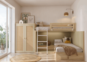 Dormitorio doble juvenil o infantil con litera