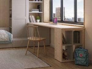 5 ideas para ahorrar espacio en dormitorios pequeños 42 Arcón bajo el escritorio en dormitorio juvenil