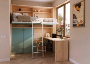 5 ideas para ahorrar espacio en dormitorios pequeños 43 Cama abatible alta para dormitorios juveniles