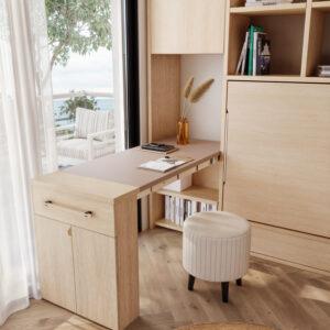 5 ideas para ahorrar espacio en dormitorios pequeños 45 Dormitorio con escritorio extensible para ahorrar espacio en casa