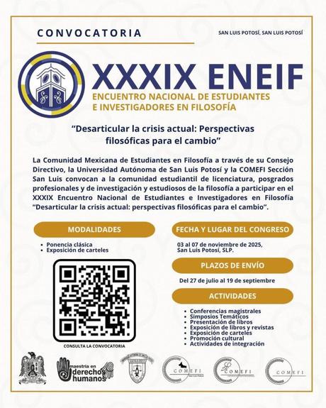 Convocan al XXXIX Encuentro Nacional de Estudiantes e Investigadores en Filosofía en San Luis Potosí