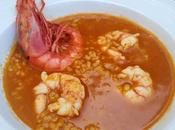 Cazuela arroz caldoso brotolas gambas rojas