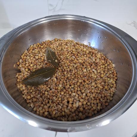 Ensalada de lentejas de tierra de campos con sepia y verduras