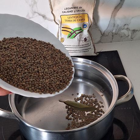 Ensalada de lentejas de tierra de campos con sepia y verduras