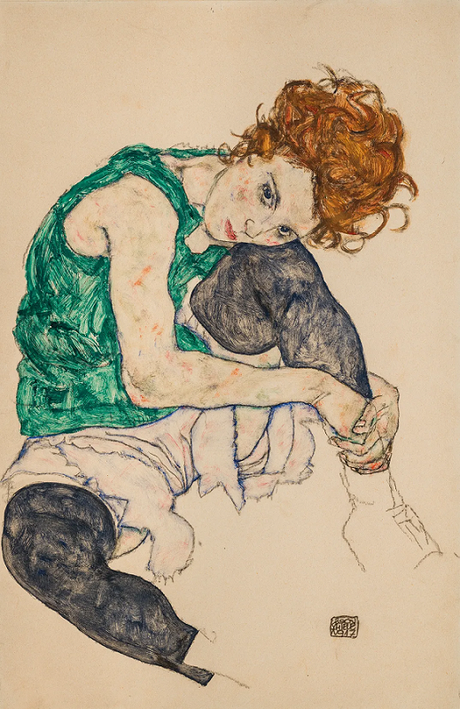 Egon Schiele, últimos cuatro años Mujer sentada apoyada sobre su rodilla