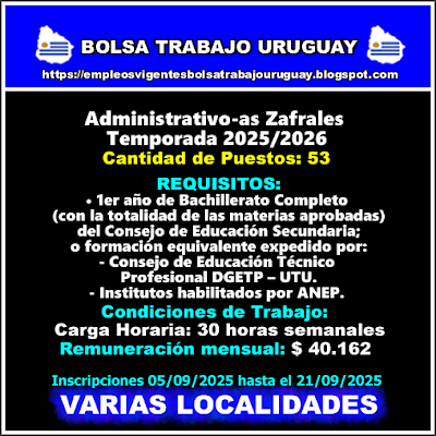 Administrativo-as Zafrales Temporada 2025-2026 Administrativo-as Zafrales Temporada 2025-2026