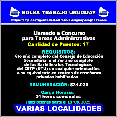Llamado a Concurso para Tareas Administrativas Llamado a Concurso para Tareas Administrativas