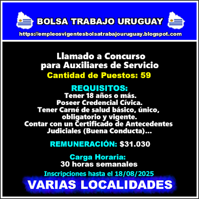 Llamado a Concurso para Auxiliares de Servicio Llamado a Concurso para Auxiliares de Servicio