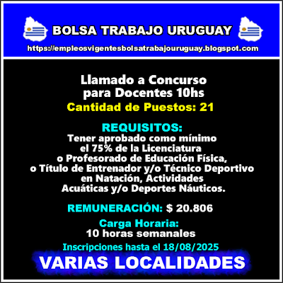 Llamado a Concurso para Docentes 10hs Llamado a Concurso para Docentes 10hs
