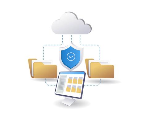 Carpetas en la nube, mostrando escudo que representa seguridad.