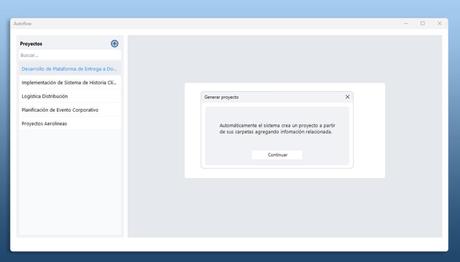 Creación de proyecto en Autoflow de Dataprius.