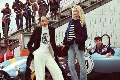 Tommy hilfiger Tommy Hilfiger, colección otoño 2025, The Hilfiger Racing Club, Nicholas Hoult, Claudia Schiffer, estilo preppy, moda americana, tendencias otoño 2025, moda masculina, moda femenina, estilo neoyorquino, gabardina cuadros, moda sostenible, Glen Luchford, campaña moda,