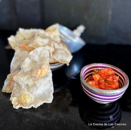 Obleas de Arroz y Langostinos con Pico de Gallo Obleas de Arroz y Langostinos con Pico de Gallo