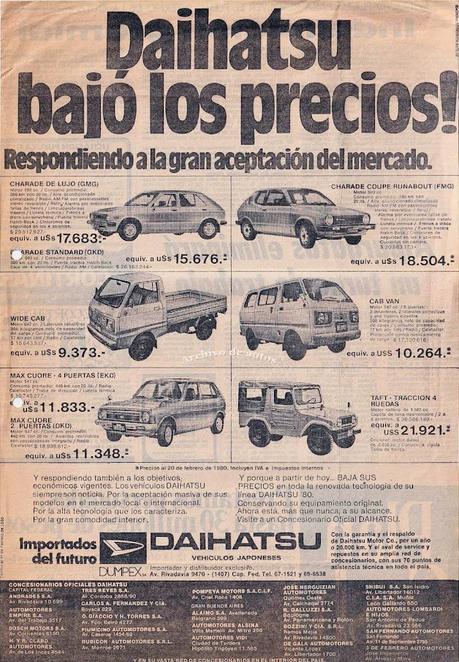 Daihatsu y modelos importados en 1980 a Argentina