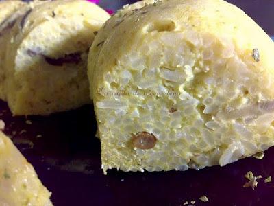 Pastel de arroz con setas y parmesano al microondas