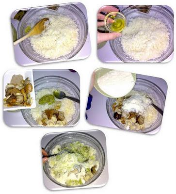 Pastel de arroz con setas y parmesano al microondas