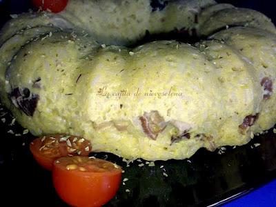 Pastel de arroz con setas y parmesano al microondas