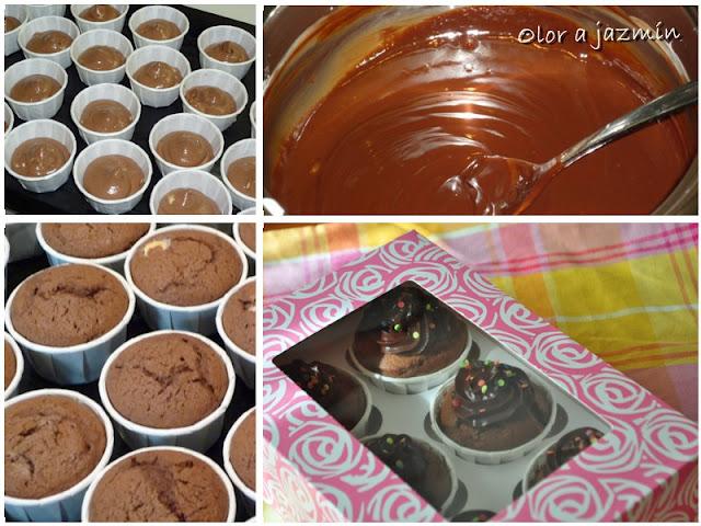 Magdalenas de chocolate con pepitas de chocolate