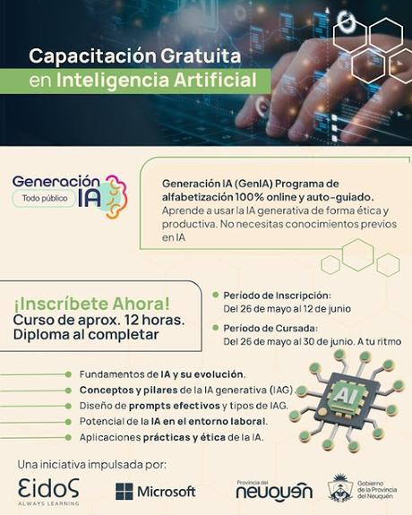 Neuquén lanza capacitaciones gratuitas en Inteligencia Artificial: cómo anotarse Neuquén lanza capacitaciones gratuitas en Inteligencia Artificial: cómo anotarse