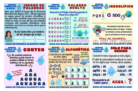 RETOS SEMANA MUNDIAL DEL AGUA Agua, Día del Agua, Semana Mundial del Agua, Acertijos, Desafíos matemáticos, Problemas matemáticos, Retos matemáticos, Solo para Genios, Retos Solo para Genios, Retos mentales, Juegos mentales, Juegos de aprendizaje, Retos virales, Aprender jugando, Juegos en el Aula, Matemáticas Divertidas, Matemáticas Recreativas, MateRecreativas, Retos visuales, Juegos de Palabras, Retos Solo para Genios