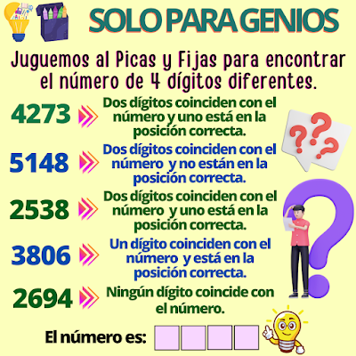 DESCUBRE EL NÚMERO Retos matemáticos, Desafíos matemáticos, Problemas matemáticos, Retos mentales, Juegos mentales, Matemática Recreativa, Matemáticas Divertidas, Juegos educativos, Juegos mentales, Solo para Genios, Retos Solo para Genios, Retos virales, Picas y Fijas, Descubre el Número