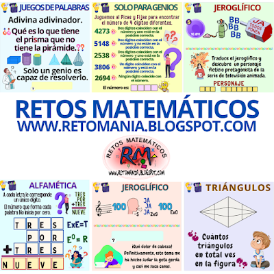 MATE-RECREATIVA Retos matemáticos, Desafíos matemáticos, Problemas matemáticos, Retos mentales, Juegos mentales, Matemática Recreativa, Matemáticas Divertidas, Juegos educativos, Juegos mentales, Solo para Genios, Retos Solo para Genios, Retos virales, Juegos de Palabras, Palabra Oculta, Acertijos, Adivinanzas, Alfamética, CriptoAritmética, Triángulos, Jeroglíficos, Jeroglíficos Escolares, Solo para Genios