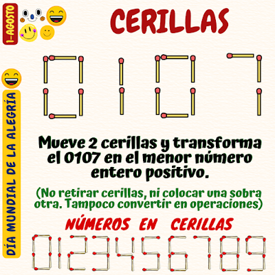 Desafíos matemáticos, Retos matemáticos, Problemas matemáticos, Retos mentales, Juegos mentales, Retos virales, Aprender jugando, Jugando aprendo, Juego en el aula, Matemática Recreativa, Matemáticas divertidas, Día de la Alegría, Día mundial de la Alegría, Cerillas, Palillos, Juegos con Cerillas