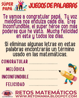 JUEGOS DE PALABRAS Día del Padre, Día de Papá, Retos matemáticos, Desafíos matemáticos, Problemas matemáticos, Retos mentales, Retos visuales, Retos virales, Juegos en el aula, Aprender jugando, Jugando aprendo, Juegos de palabras, BuscaPalabras, Palabra Oculta, Palabra escondida