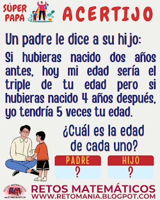 ACERTIJOS Día del Padre, Día de Papá, Retos matemáticos, Desafíos matemáticos, Problemas matemáticos, Retos mentales, Retos visuales, Retos virales, Juegos en el aula, Aprender jugando, Jugando aprendo, Solo para Genios, Descubre el número, Descubre el resultado. Retos visuales, Acertijos, Acertijos matemáticos