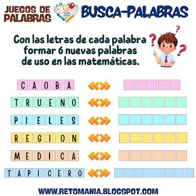 BUSCAPALABRAS Palabras, Juegos de Palabras, Juegos de Letras, Palabra Oculta, Palabra Escondida, MateRecreativa, Matemática Recreativa, Juegos en el aula, Aprender jugando, Jugando aprendo, BuscaPalabras