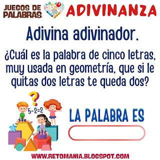 ADIVINANZA Palabras, Juegos de Palabras, Juegos de Letras, Palabra Oculta, Palabra Escondida, MateRecreativa, Matemática Recreativa, Juegos en el aula, Aprender jugando, Jugando aprendo, Adivinanza