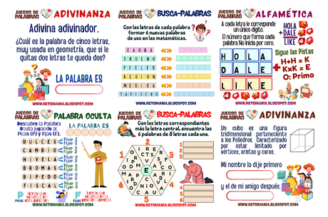 JUEGOS DE PALABRAS Palabras, Juegos de Palabras, Juegos de Letras, Palabra Oculta, Palabra Escondida, MateRecreativa, Matemática Recreativa, Juegos en el aula, Aprender jugando, Jugando aprendo, Acertijos, Acertijos mentales, Adivinanzas