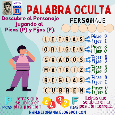 Desafíos matemáticos, Retos matemáticos, Problemas matemáticos, Retos mentales, Retos visuales, Galois, Grandes Matemáticos, Genios Matemáticos, Matemática Recreativa, MateRecreativa, Descubre la Palabra, Palabra Oculta, Descubre el Personaje, BuscaPalabras
