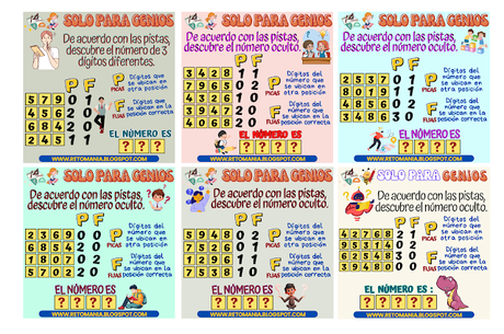 Desafíos matemáticos, Retos matemáticos, Problemas matemáticos, Juegos con números, Retos mentales, Retos visuales, Retos virales, Acertijos, Acertijos numéricos, Aprender jugando, Gimnasia matemática, Gimnasia para el cerebro, Picas y Fijas, Descubre el número, El número oculto, Solo para Genios
