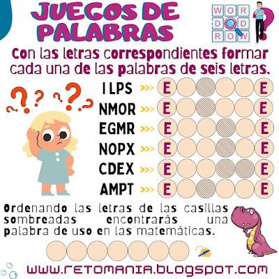 JUEGOS DE PALABRAS Retos Matemáticos, Desafíos Matemáticos, Juegos de Palabras, Palabras Ocultas, Busca palabras, Juegos de Letras, Juegos mentales, Juegos virales, Acertijos, Acertijos mentales, Acertijos visuales, Aprender jugando