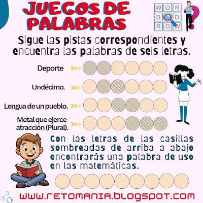 JUEGOS DE PALABRAS Retos Matemáticos, Desafíos Matemáticos, Juegos de Palabras, Palabras Ocultas, Busca palabras, Juegos de Letras, Juegos mentales, Juegos virales, Acertijos, Acertijos mentales, Acertijos visuales, Aprender jugando