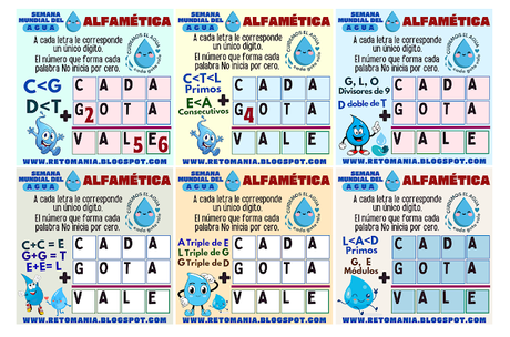 Agua, Día del Agua, Semana Mundial del Agua, Acertijos, Desafíos matemáticos, Problemas matemáticos, Retos matemáticos, Solo para Genios, Retos Solo para Genios, Retos mentales, Juegos mentales, Juegos de aprendizaje, Retos virales, Aprender jugando, Juegos en el Aula, Matemáticas Divertidas, Matemáticas Recreativas, MateRecreativas, Juegos de Palabras, CriptoAritmética, Suma de letras, Suma de Palabras, CriptoSuma, CriptoGrama