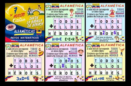 ALFAMÉTICAS BATALLA DE BOYACÁ Batalla de Boyacá, 7 de agosto, Independencia de Colombia, Desafío matemático, Reto matemático, Problema matemático, Problema de lógica, Acertijos, Retos visuales, Retos mentales, Retos virales, Alfamética, CriptoAritmética, Suma de letras, Suma de Palabras, CriptoSuma, CriptoGrama