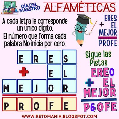 ALFAMÉTICAS: MI PROFE Día del Maestro, Día del Profe, Día del Profesor, Alfaméticas, Criptoaritmética, Criptosuma, Criptograma, Suma de Letras, Suma de Palabras, Retos mentales, Retos virales, Retos matemáticos, Desafíos matemáticos, Acertijos visuales, Acertijos mentales, Aprender Jugando, Jugando aprendo, Matemática Recreativa, Problemas matemáticos, Problemas de lógica, Problemas de Ingenio, MateRecreativa