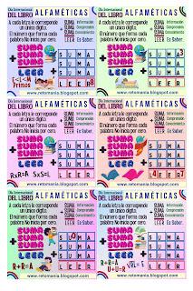 ALFAMÉTICAS DÍA DEL LIBRO Desafío matemático, Reto matemático, Retos mentales, Juegos mentales, Juegos educativos, Retos visuales, Retos lógicos, Retos virales, Acertijos, Acertijos visuales, Alfamética, CriptoAritmética, CriptoSuma, CriptoGrama, Suma de letras, Suma de palabras, Juegos de números, Juegos de Palabras, Día del Idioma, Día del Libro, Día mundial del Idioma, Día mundial del Libro