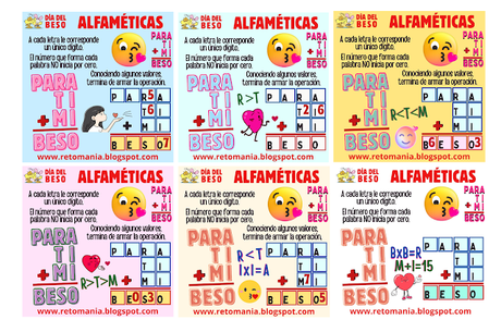 ALFAMÉTICAS DÍA DEL BESO Día del Beso, Día mundial del Beso, Día Internacional del Beso, Desafío matemático, Reto matemático, Problema matemático, Retos mentales, Retos virales, Retos visuales, Juegos de Palabras, Suma de letras, Suma de Palabras, Alfamética, Criptoaritmética, Problemas criptoaritméticos, CriptoGrama, CriptoSuma, Juegos en el aula, Retos en el aula, Aprender jugando, Jugando aprendo