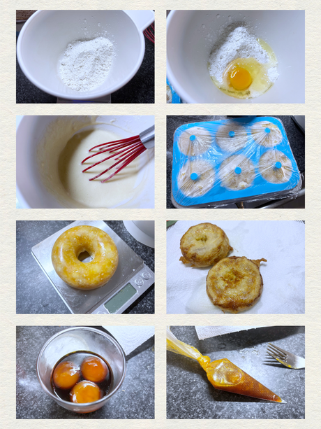 Donuts salados con salsa de yema curada