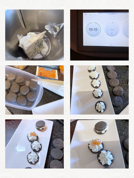 Macarons de aperitivo rellenos de crema de roquefort y salmón ahumado