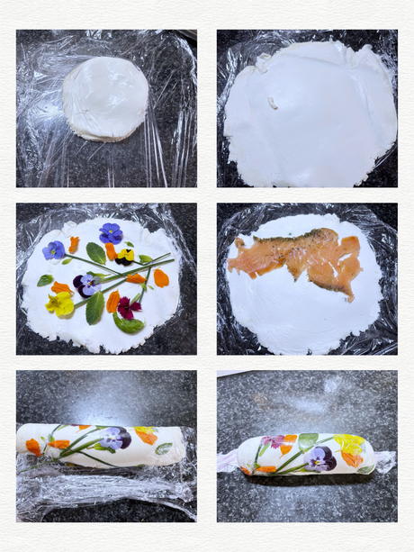 Rulo de salmón y queso para tapa