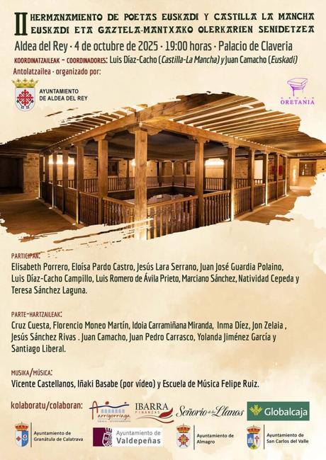 El Palacio de Clavería de Aldea del Rey acoge el II Hermanamiento Oretania de poetas de Euskadi y Castilla-La Mancha