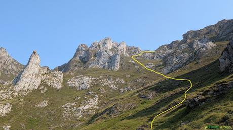 PICO OBESON desde TIELVE, Cabrales Trazado superior de la Canal de Pelliteru