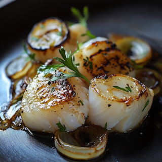 Carrilleras de bacalao en escabeche con cebolla a la parrilla Carrilleras de bacalao en escabeche con cebolla a la parrilla