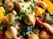 Ensalada Quinoa Garbanzos, Verduras Temporada Vinagreta Tahini