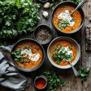 Sopa de Lentejas Rojas con Especias y Leche de Coco